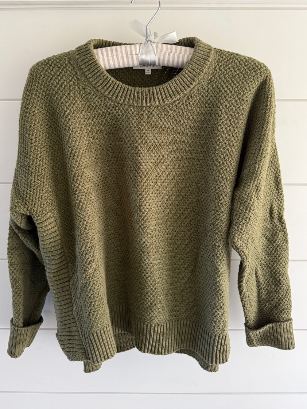 Madewell Olive Green Textured Crewneck Sweater, Size Medium